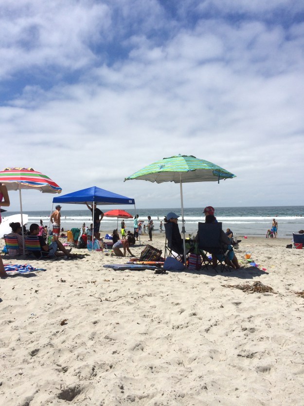 through the umbrellas