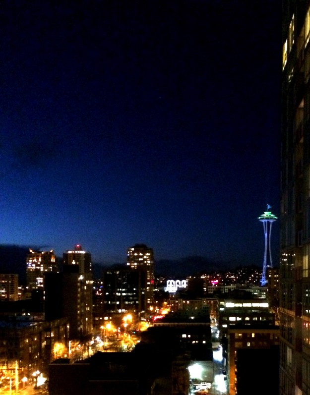 space needle at night