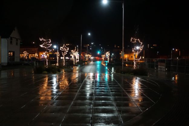 the glow of wet streets