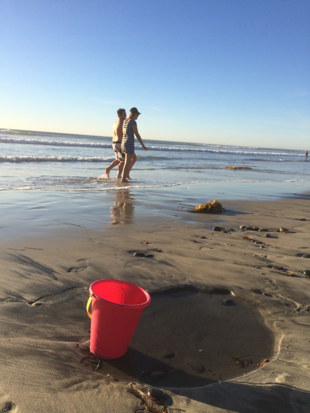 spirited-bucket at the beach